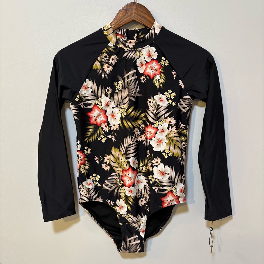 Hurley Long Sleeve One Piece Swimsuit UPF 50 Floral Size 16
